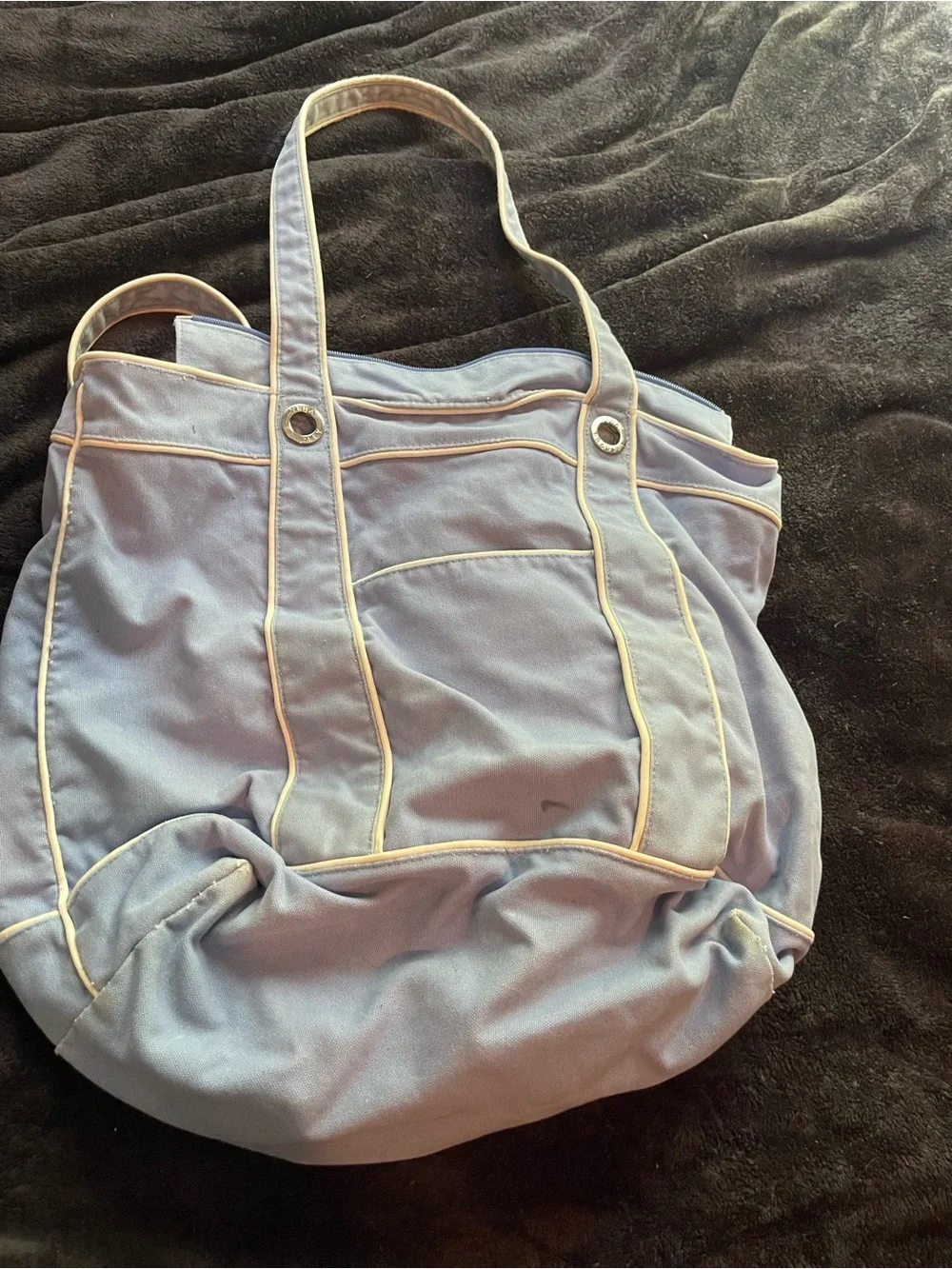 Light Blue Vera Bradley Canvas Tote Bag Extra Large Zip Closure